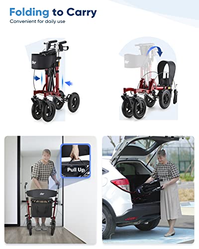 Zler Rollator Walker With Pu Solid Tires 300Lbs - All Terrain Walker For Seniors, Mobility Aids Rolling Walker With Seat, 10’’ Large Wheel Rollator Walker, 4 Wheels Walker With Backrest #TOP4