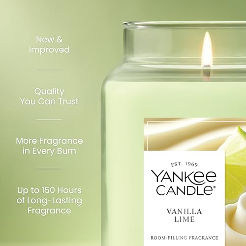 Yankee Candle Large Jar Scented Candle with up to 150 Hour Burn Time, Premium Plant Wax Blend for Consistent Burn, 22 oz Jar Candle with Room Filling Fragrance, Vanilla Lime