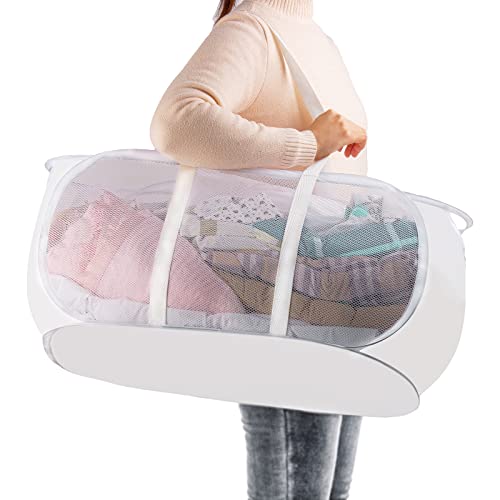 with strong handles Laundry Hamper,Tear Proof Pop Up Laundry Hampers, foldable mesh Laundry basket. Used for travel, laundry roomï¼Œuniversity dormitory or toy storage, etc.( Horizontal (white))â€¦