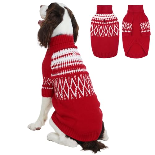 FUAMEY Cute Dog Sweaters Extra Large, Soft Christmas Knit Sweater for Dogs, Cozy Fleece Pullovers Doggie, Warm Pet Clothes Winter Turtle Neck Cold Weather Outfit Front Sleeves (Red, XL)