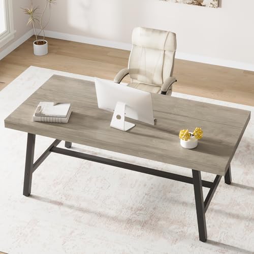 Garvee 70.87" Industrial Computer Desk, Extra Long Large Executive Desk for Home Office, Heavy Duty Rustic Wood & Metal Workstation, Sturdy Study Writ