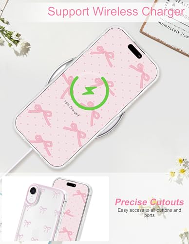 Jusy Compatible with iPhone XR Bow Phone Case, Cute Clear Ribbon Bowknot Pattern Aesthetic Soft TPU Transparent Cases Protective Phone Cover for Women Girly - Pink - Image 6