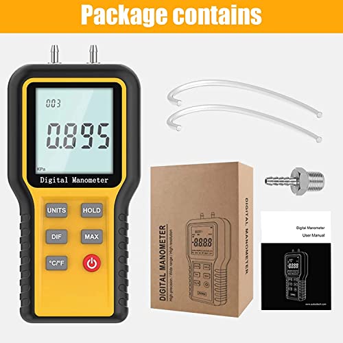 Differenzdruckmessgerät Kethvoz Gasdruckmessgerät HVAC Gas Manometer mit Zwei Anschlüsse zur Messung des Luftstrom-Gasdifferenzdrucks ±2,999 psi /±20,68 kPa, 12 wählbare Einheiten & Datenspeicher