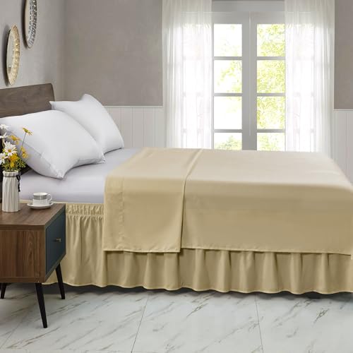 FreshCulture Queen Bed Skirt, Elastic Wrap Around Bed Skirt Queen Size, Bed Skirts for Adjustable Bed, Easy Fit with 15-Inch Tailored Drop, Hotel Quality Dust Ruffle for Queen Bed (Beige)