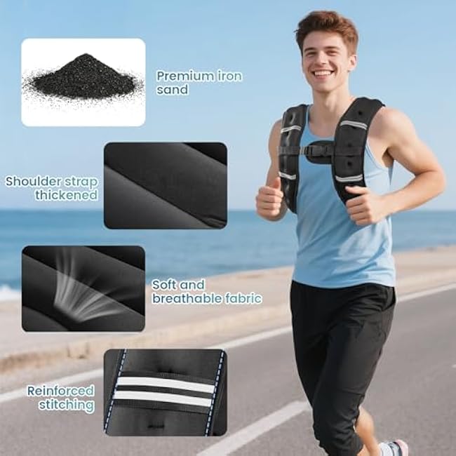 Weighted Vest, 8lb/12lb/16lb/20lb/25lb/30lb Weight Vest with Two Adjustment Straps for Men Women, Weight Vests with Reflective Stripe for Strength Training, Running, Jogging, Walking