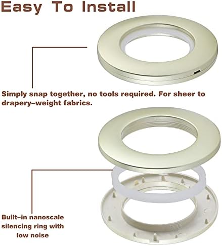Kinsinder 32 Pcs Curtain Eyelet Rings, Curtain Grommets Round Plastic Rings Inner Diameter 40mm DIY Rings for Window Curtain Shower Curtain (Champagne Gold)