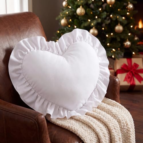 15.7 Inch Heart Shaped Christmas Throw Pillows with Ruffles, White - image 3