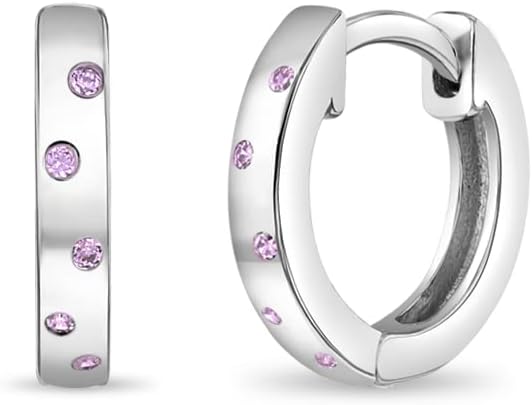 In Season Jewelry Dots CZ Girls Hoop Earrings for Kids - 925 Sterling Silver Little Girl Hoop Earrings - Hypoallergenic & Comfortable with Secure Hinged Latch Closure