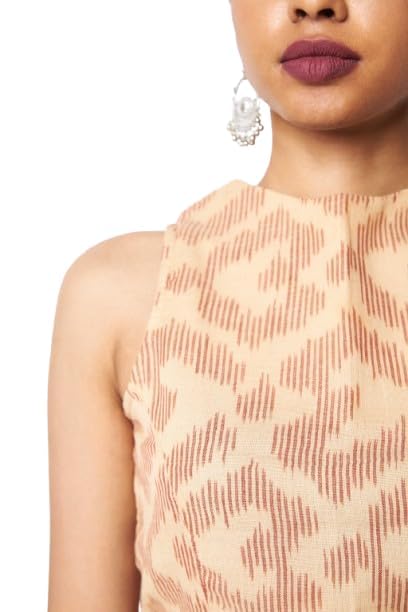 NARA Sera Beige Geometric Ikat Halter Crop Top for Women | High Neck Sleeveless Cotton Summer Blouse with Back Keyhole | R... - Review, Price and Buying Guide