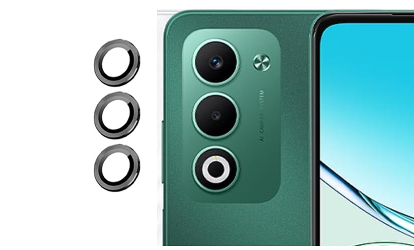 Image of imluckies Camera Ring Lens Protector (Aluminum with Tempered Glass) Compatible for Oppo A5 - Black (Pack of 3 rings)