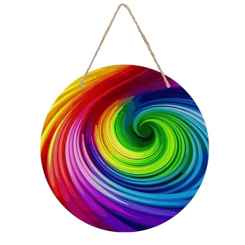 Image of Rainbow Spiral Wood Panel Painting Round Wooden Painting Natural Rustic Elegantly Woodblock Painting Decorative Painting Applicable for Living Room Bedroom Office Home Decoration