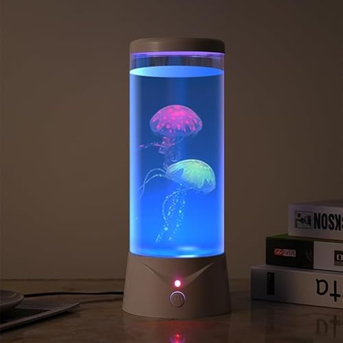 BiKiBao Jellyfish Lamp 9 Color Changing 2 Mode Portabe Jelly Fish Night Light LED Mood Lamp Home Decor for Room Office Night Light Liquid Motion Lamp Ideal Gift for Kids (White) - White