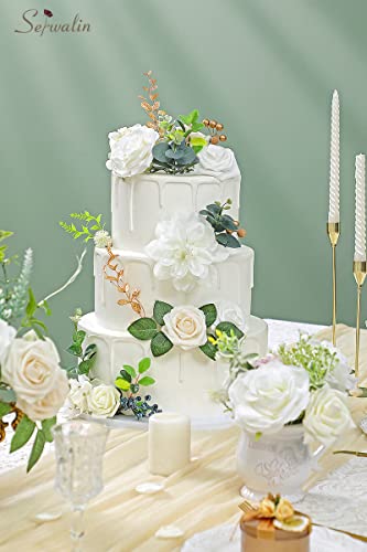 Serwalin White Artificial Flowers Fake Roses Foam Silk Flowers For Diy Wedding Cake Bouquets Centerpieces Arrangements Party Baby Shower Home Decorations #TOP2