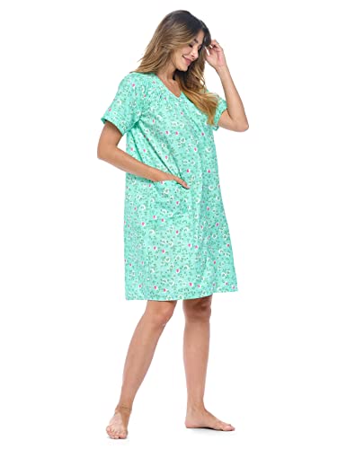 Casual Nights Women's Snap - Front House Dress Short Sleeve Woven Housecoat Duster Lounger Robe with Pockets2