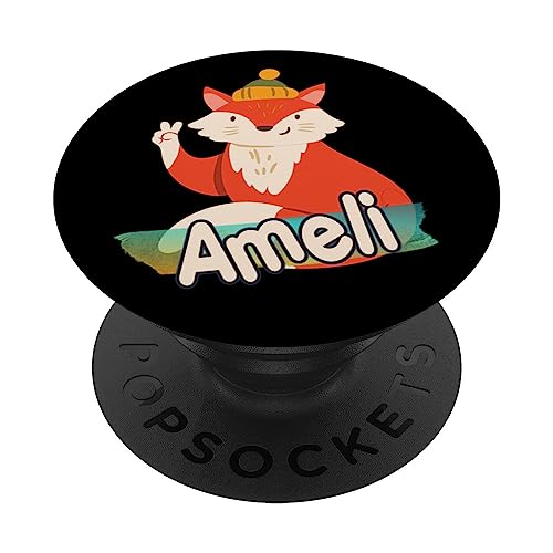 AMELI - Adorable girl name with cool Fox PopSockets Swappable PopGrip, Black