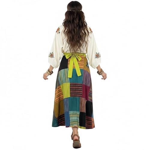 Image of Agan Boho Maxi Wrap Skirt for Women, Tie Dye Cotton Long Flowy Summer Skirt