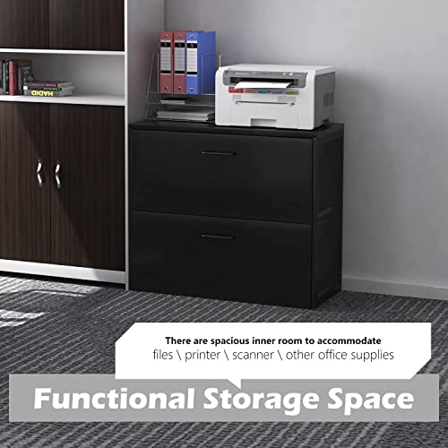 Topsky 2 Drawers Wood Lateral File Cabinet For Letter Size/A4/Legal File Full Extension Soft Close Concealed Slide (Black) #TOP6