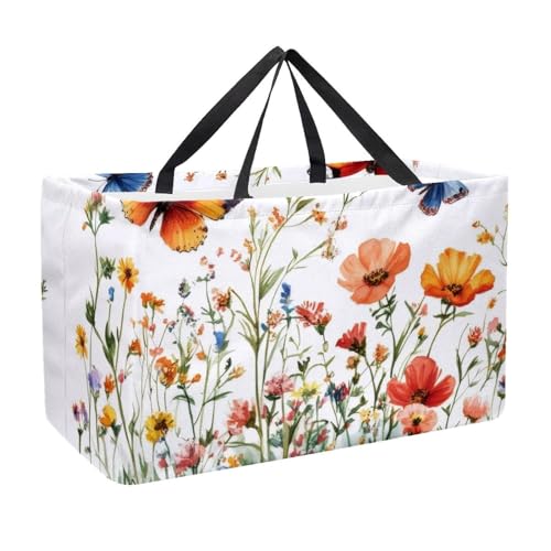 Bolsa de la compra reutilizable con ramo de acuarelas, flores, narcisos y jacintos de los azules, bolsa plegable y lavable, bolsa vertical para picnic camping, Multicolor 06, 22.0x12.6x11.4