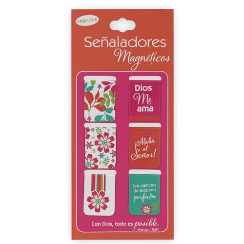 Christian Art Gifts Escritura Magnética Conjunto de Marcadores de Versículos Bíblicos: Con Dios Todo Es Posible -Mark 10:27 Juego de 6 Marcadores Magnéticos Florales Inspiradores Para Biblias y Libros
