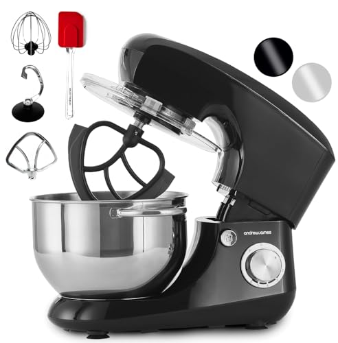 Andrew James Stand Mixer for Baking Food Mixer, 1300W Max, Large 5.5 Litre Bowl 6 Speed Pulse Mode, Kitchen Electric Mixer with Bowl, Flexi-Beater Dough Hook Balloon Whisk Removable Splash Guard