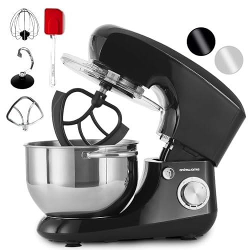 Andrew James Stand Mixer for Baking Food Mixer, 1300W Max, Large 5.5 Litre Bowl 6 Speed Pulse Mode, Kitchen Electric Mixer with Bowl, Flexi-Beater Dough Hook Balloon Whisk Removable Splash Guard