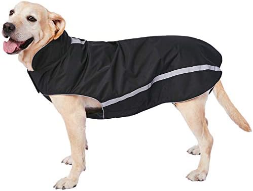 Waterproof Dogs Coat Warm Jackets, Reflective Dog Coat With Harness Hole Adjustable Dogs Outfits Soft Winter Clothes Fleece Lined for Medium Large Dog, Pet Snowproof Suit Black 4XL Length 59 CM