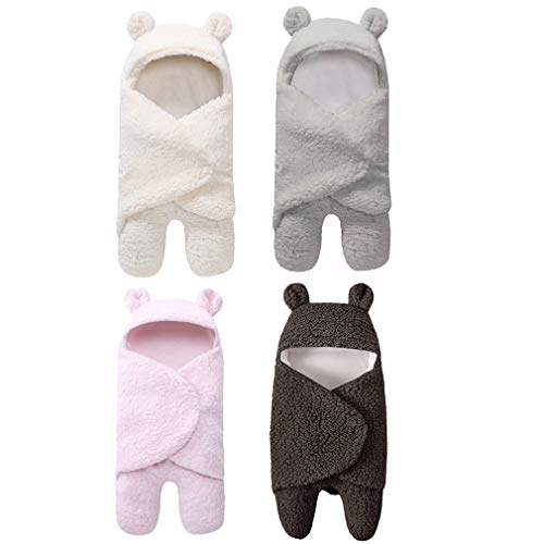 4PCS Manta De Cordero Envolvente Para Bebé Manta Con Capucha De Oveja Linda Para Bebé Manta De RecepcióN Para Bebé ReciéN Nacido Saco De Dormir Para Bebé Con Forro Polar Para BebéS De 1 A 12 Meses