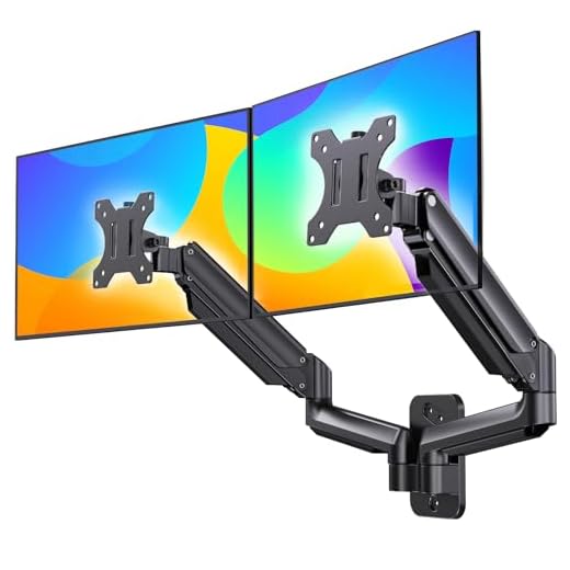 Soporte Monitor Pared de 17 a 27 pulgadas HUANUO, Brazo Monitor Pared con brazo de resorte de gas, Soporte para brazo de dos Monitores VESA 75/100 mm, capacidad de carga 3-12 kg
