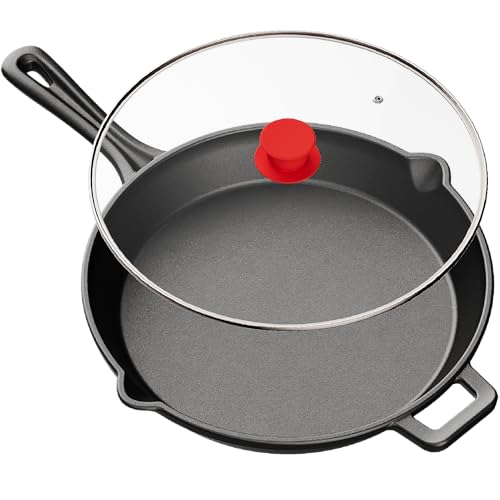 Bakken Pre Seasoned Cast Iron Skillet with Glass Lid &