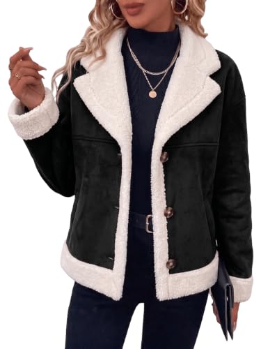 Mina Self Fur Leather Jacket Coat For Women Winter Black Sherpa