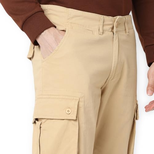 Image of Spykar Men's Relaxed Fit Mid Rise Mid-Rise Casual Cargos