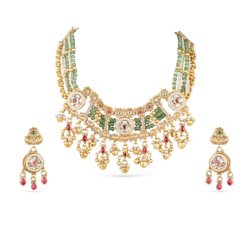 Image of Rubans Gold Plated Traditional Necklace Set with Jhumka for Women