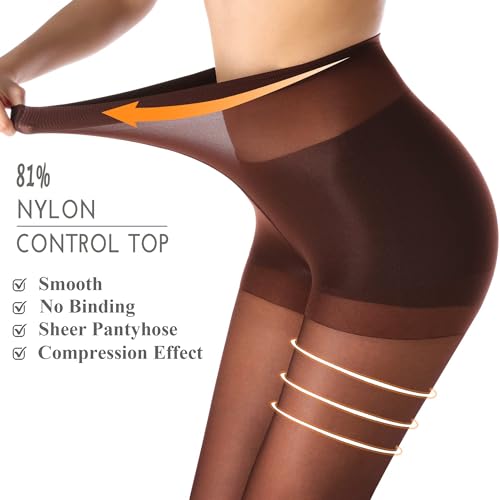 HA WA Black Tights for Women, 3 Pairs Sheer Tights with Control Top Pantyhose3