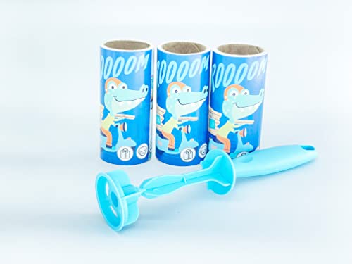 Image of House of Quirk Lint Rollers Brush Reusable Sticky Picker Cleaner Roller Easy-Tear Sheets Pet Hair Lint Roller 10cm Sheet Set of 3 Rolls 180 Sheets, 60 Sheets Each roll Lint Roller Remover - Vroom Dino