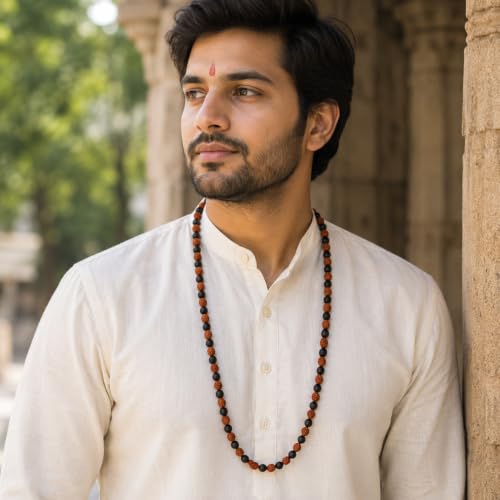 Image of Karungali Rudraksha Mala Original with 108 Beads | Rudraksha Karungali Mala with Lab Test Certificate | Rudraksha and Karungali Mala | Karungali and Rudraksha Mala Original