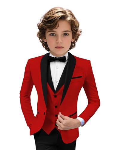 Image of Tuxedo Suits for Boys 3 Pieces Slim Fit Boys Formal Suit Dresswear Ring Bearer Outfit Blazer Vest Pants for Wedding Grooms
