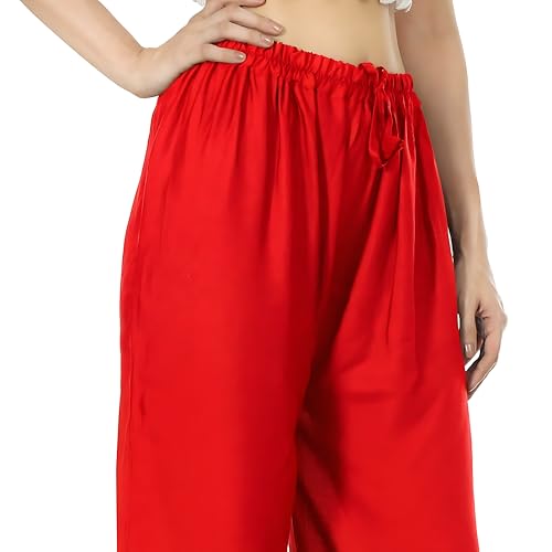 Image of Women's Rayon Palazzo Pants | Solid Color Wide Leg Trousers in 18 Shades | Elastic Waist Casual Bottoms XS-7XL | Comfortable