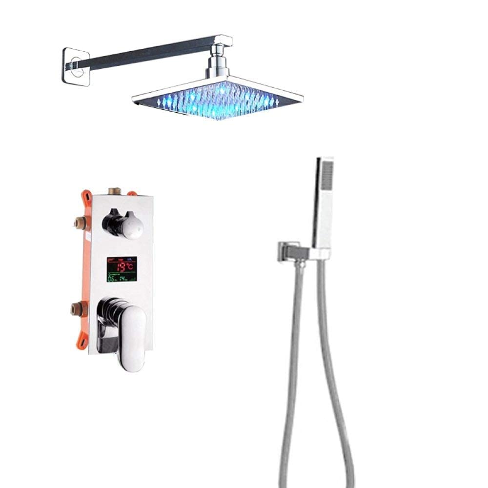Mitigeur de salle de bain 3 voies et douche murale LED chromée