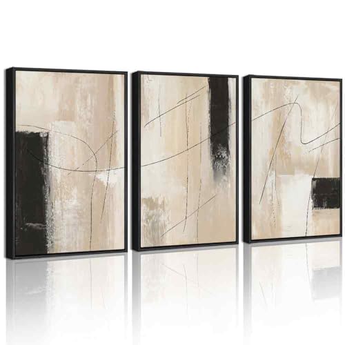 PHOPAGO Abstract Framed Wall Art Neutral Beige Mid Century Textured