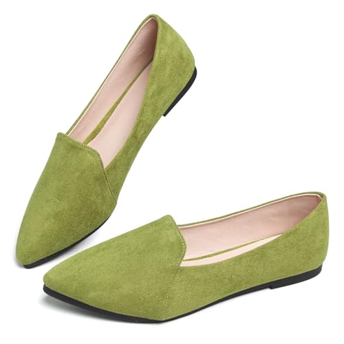 LUXINYU Women Fashion Suede Shoes Pointed Toe Slip on Low Heel Ballet Flats Lightweight Walking Flats Driving Shoes2