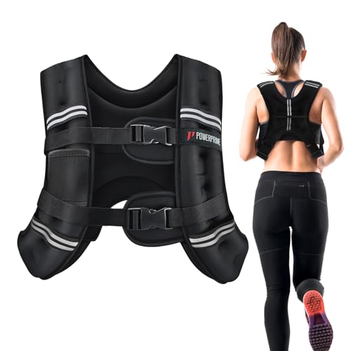 PowerPrime® Weighted Vest 11 lbs (5 kg) – Adjustable, Unisex Fitness Vest for a Comfortable Fit on All Body Types, Plus-Size – Neoprene Material, Reflective Strips, Mesh Pocket, For Training, Running