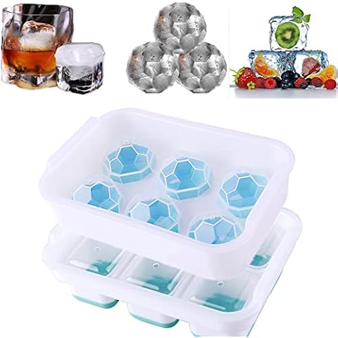 MUJUZE Silicone Mould Ice Cube Large Ball and Ice Cube Tray Silicone Large with Lid, 2 Pieces Ice Cube Tray Ice Cube Trays BPA Free Ice Cube Tray for Beer, Whisky, Cocktail and Baby Snack Included Cover
