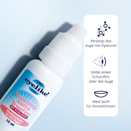 Eyelike Augentropfen mit Hyaluron - ideal für Kontaktlinsen - spendet langanhaltend Feuchtigkeit und verbessert Seh- und - 15 ml
