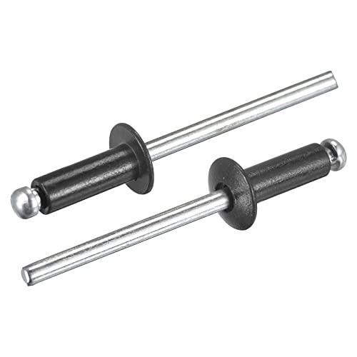 Image of sourcing map Aluminum Blind Rivets, 4mm x 10mm (5/32" x 25/64") Open End Rivet Flat Round Head for Joining Metal Plate Leather, Black 200 Pcs