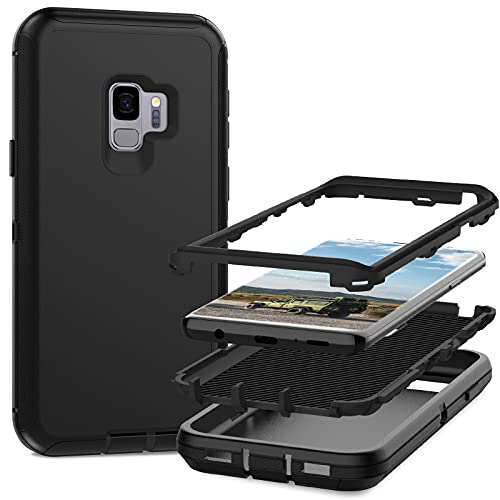 MMHUO for Samsung Galaxy S9 Case,Full Body Heavy Duty Protective Case for Samsung Galaxy S9 Case,3 in 1 Dust & Shock-Proof Phone Case for Samsung Galaxy S9 Hard Cover,Black
