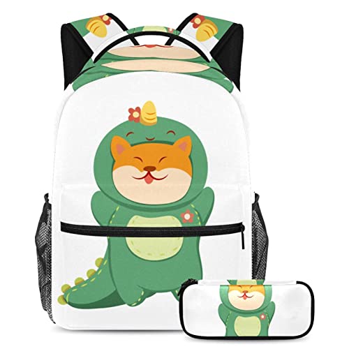 Sac à dos Shiba Inu et trousse d'école multicolore pour enfants et adolescents