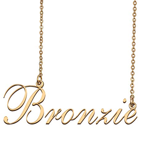 HUAN XUN Custom Nameplate Necklace Personalized Jewelry Gifts for Women Bronzie