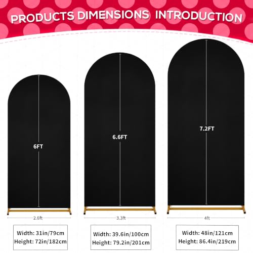 Image of SoarDream Black Arch Backdrop Cover 6FT 6.6FT 7.2FT Set of 3 Spandex Fitted Arch Wall Stretchy Backdrop Covers for Birthday Decorations Festival Party Stand