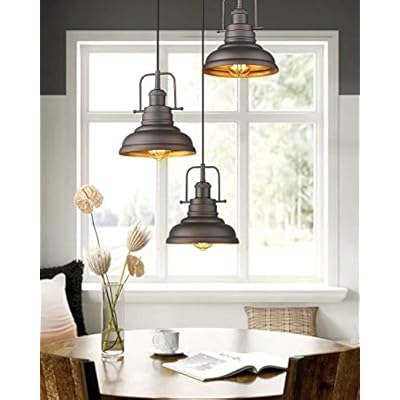 Zeyu 3-Light Pendant Light, Industrial Farmhouse Hanging Light for Kitchen Dining Room, Oil Rubbed Bronze Finish with… 41eDHnESATL. SS400