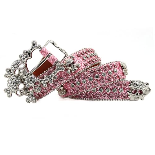Rhinestone Belts for Women,Glittered Belt Jeans Waistband Punk Rivets Studded Belt Jeweled Skull Waistband for Street Player Club Party Wear(105Cm)4